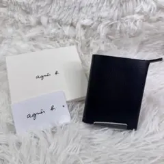 【新品未使用】アニエスベー レザー 二つ折り財布 コンパクト ブラックのサムネイル