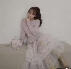 b*1様 ミストレアス　Off Shoulder Tulle Dress ピンク