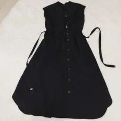 黒　ワンピース　一部袖　ロング　ウエストゴム