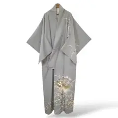 付け下げ　絵羽模様 グレー系 花柄 金彩 フォーマル 上品　結婚式　正絹