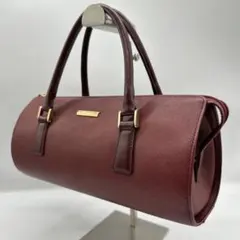 【美品】バーバリー ハンドバッグ レザー ノバチェック 筒型 ロゴ ボルドー