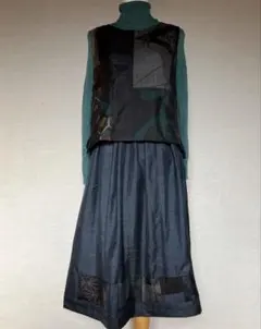 め*め様 1226 着物リメイク　ベスト＆スカート　セットアップ　大島紬　パッチ