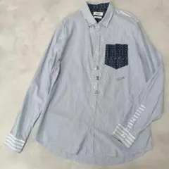 美品デシグアル コットン ストライプ シャツ 刺繍 デザイン切替 大きめ XL