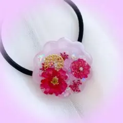 ✾ ヘアゴム ✾ リボン 花火ドライフラワー レジン ハンドメイド