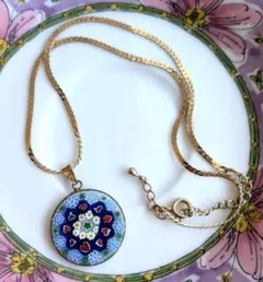 ベネチアンガラス ミルフィオリ ネックレス AMV 925刻印 赤いハート