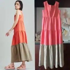 【美品✨】グレースコンチネンタル リネンタッチバイカラーマキシ　ワンピース　S