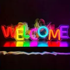 【New光る看板】超安値 幅40cmカラフルウエルカムネオンサイン LEDネオン