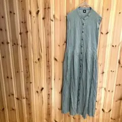 【メルロー】ワンピース　ノースリーブ　前開き　麻入り　グリーン系　大人可愛いのサムネイル