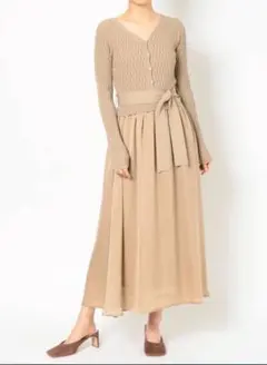 LAGUNAMOON ラグナムーン　フロントボタンリブサテンニットワンピース