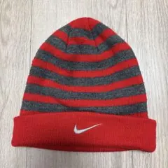Nike ストライプ ニット帽 赤/グレー