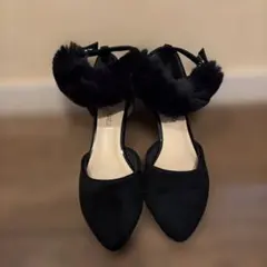 美品レディースファー付きパンプス