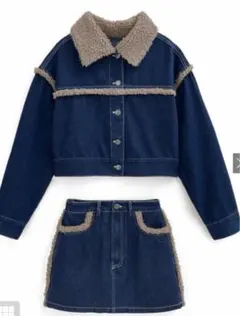 デニムファー付きジャケット＆スカートセット