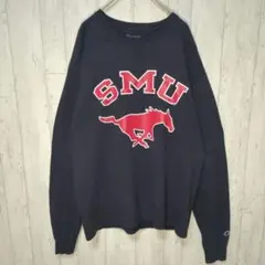 Champion　SMU　ロンT　カレッジ　USA古着　アメカジ　ネイビー