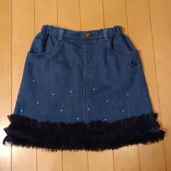 メゾピアノ　チュールフリル台形スカート　デニム　130cm