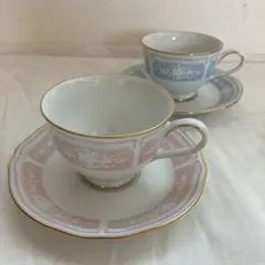Noritake レースウッドゴールド カップ＆ソーサー ペア（ブルー・ピンク）