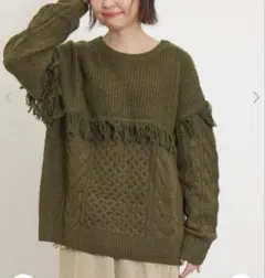 新品★サマンサモスモス★フリンジ前後2WAYニット★カーキ