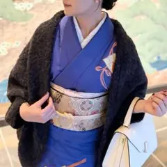美品】SOUSOU たばた絞り 梳毛 強圧縮編 きさらぎ 水玉大 深紺 紺鼠