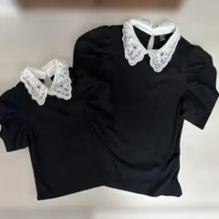 SHEIN レース襟付きトップス ブラック 2枚セット親子リンクコーデのサムネイル