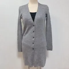 ユニクロ　メリノブレンドリブVネック　ロングカーディガン　グレー　【Ｓ】　美品