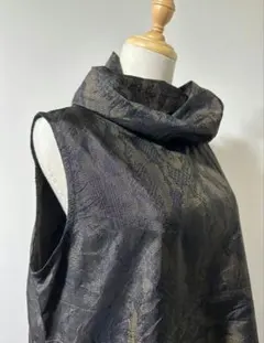 【匿名配送】着物 リメイク ハイネック かぶり ワンピース 大島紬