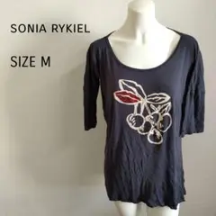 【ソニアリキエル】 フルーツ刺繍 半袖Tシャツ M　黒系　ゆったりサイズ