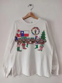 599 90s USA製 クリスマス イラスト シングルステッチ Tシャツのサムネイル