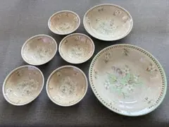 エクセレントチャイナ ぶどう柄 食器7点セット 上品ラベンダーグリーン