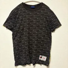 チャンピオン Tシャツ 半袖 ロゴ 総柄 L 黒 黄 綿