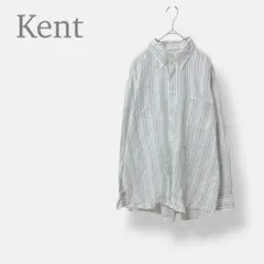 【Kent ケント】ボタンダウンシャツ　長袖　ストライプ　刺繍ロゴ　メンズ　XLのサムネイル