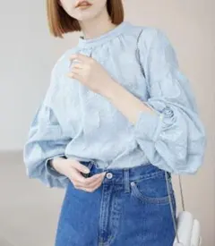 IENA イエナ バンドカラーボリュームブラウス ブルー - メルカリ