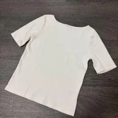 【美品】サイズM♡オペークドットクリップ♡ボートネックリブカットソーホワイトのサムネイル