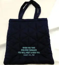 【coen】ロゴ刺繍 幾何柄ネイビーキルトトートーバッグインフルエンサーアイテムのサムネイル