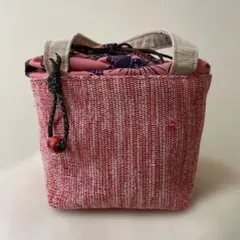 裂織ミニバッグ巾着タイプ(手作り、裏つき、内ポケットなし)