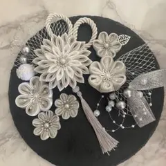 つまみ細工　髪飾り　キラキラ　白銀　豪華16点セット　35