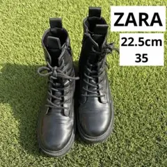 ZARA ブラック レザーハイカットブーツ 22.5cm 35