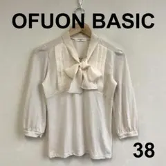 値下　P0915A09【OFUON BASIC】七分袖ボウタイブラウス