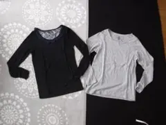 Lサイズ　グレーとブラックのラウンドネックカットソー　2枚セット
