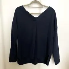 B:MING BEAMS ネイビー Vネック 長袖シャツ リボン付き