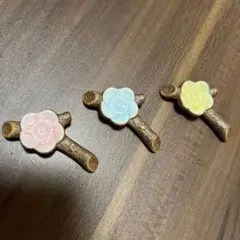 陶器製花と枝の箸置き3個セット