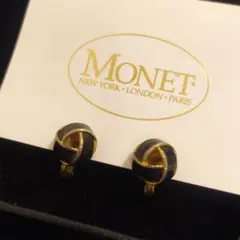 MONET　モネ　イヤリング　ゴールド　ヴィンテージ　小ぶり　ブラック　黒　丸い
