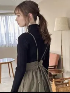 GRL バックレースアップフレアキャミワンピース[kz436]　カーキ　M