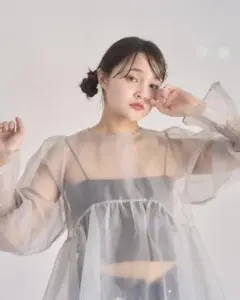 muguet organdy peplum blouse GRY グレーのサムネイル