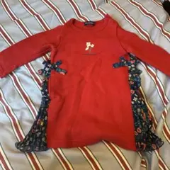 moujonjon レッド花刺繍Ｔシャツ 80cm