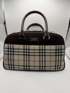 美品✨　バーバリー　ボストンバッグ　ノバチェック　ロゴプレート　レザー