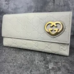 GUCCI ラブリーハート GG レザー 長財布 アイボリー W ホック