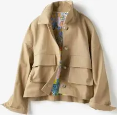 美品✨ドゥクラッセ　ベージュ デニムジャケット 13号　ショート丈　総柄