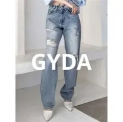 GYDA ハイウエスト COPPERステッチ ストレートダメージデニムパンツ Sのサムネイル
