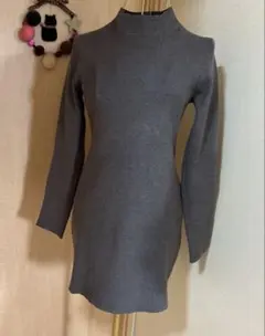 【美品】Chico ハイネック リブニットワンピース 春コーデ グレー/Free