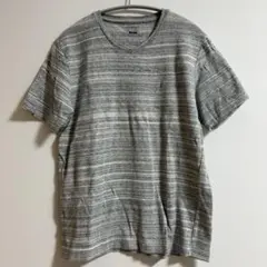INHERIT グレー系ストライプ Vネック Tシャツ L