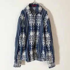 【美品】ヴィンテージ 古着 総刺繍 コットンシャツ 綿100% 花柄 M相当